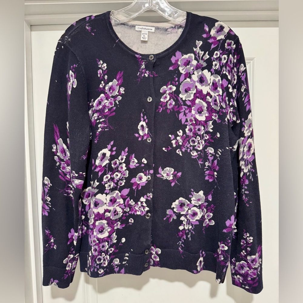 Croft & Barrow Purple Floral‎ Cardigan Petite Large